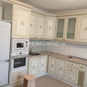 Угловой кухонный гарнитур с узорами бежевый Угловой кухонный гарнитур с узорами бежевый