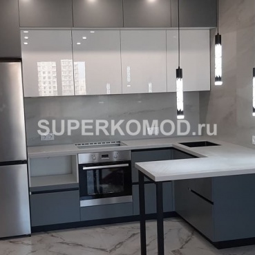Серая угловая кухня-гостиная в стиле лофт на заказ недорого Серая угловая кухня-гостиная в стиле лофт на заказ недорого